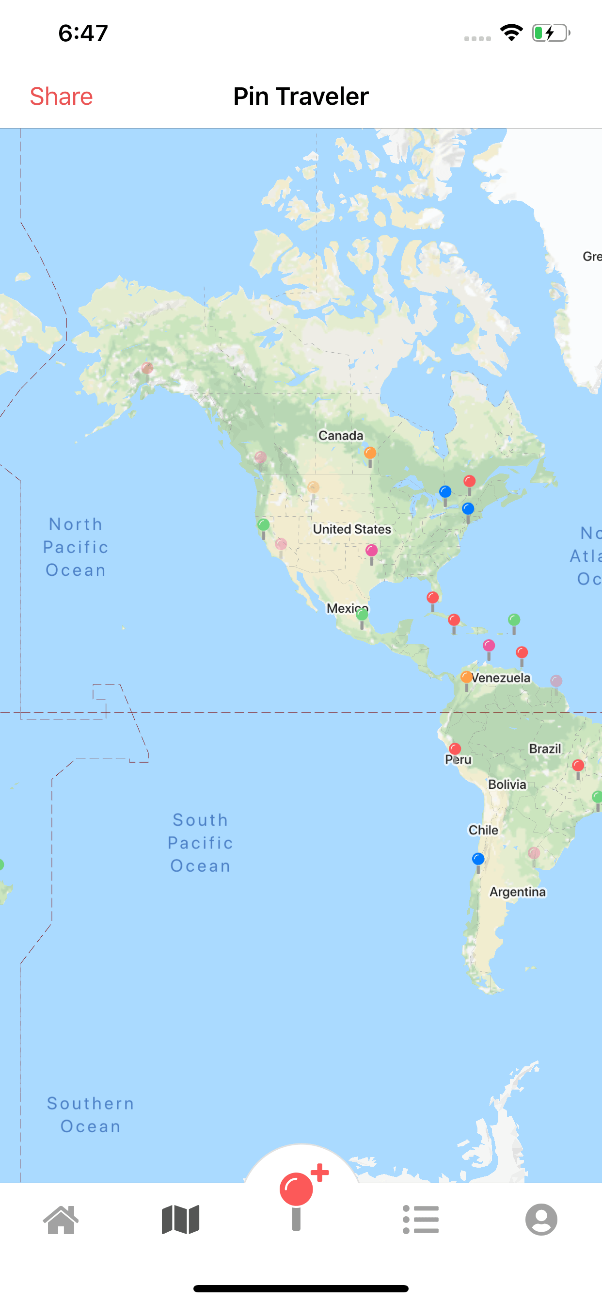 Pin Traveler World Map Screen