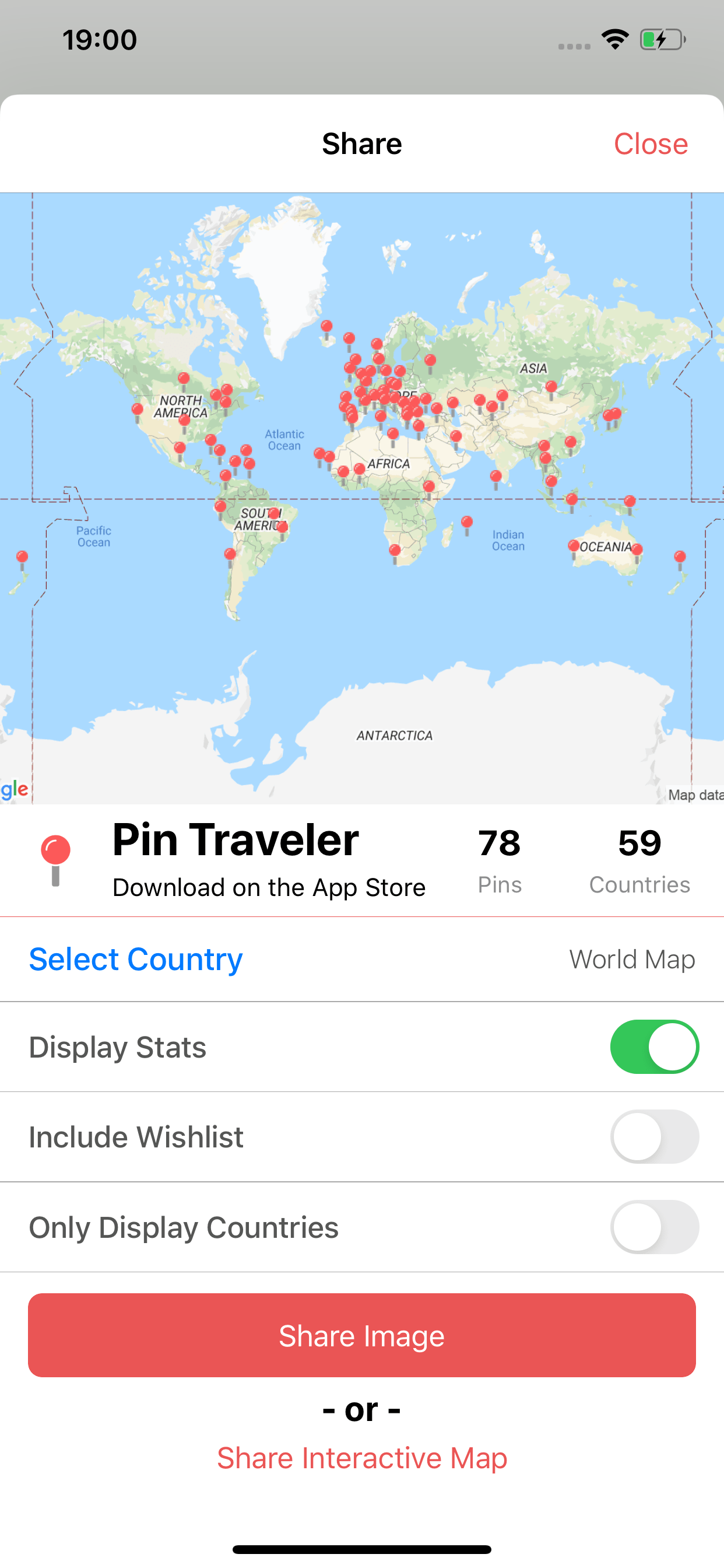 Pin Traveler Share Map Screen
